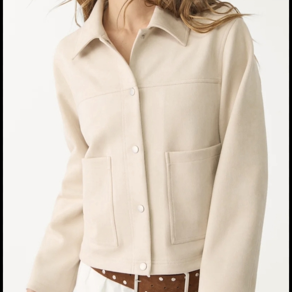 Cream Button-Front Jean Jacket